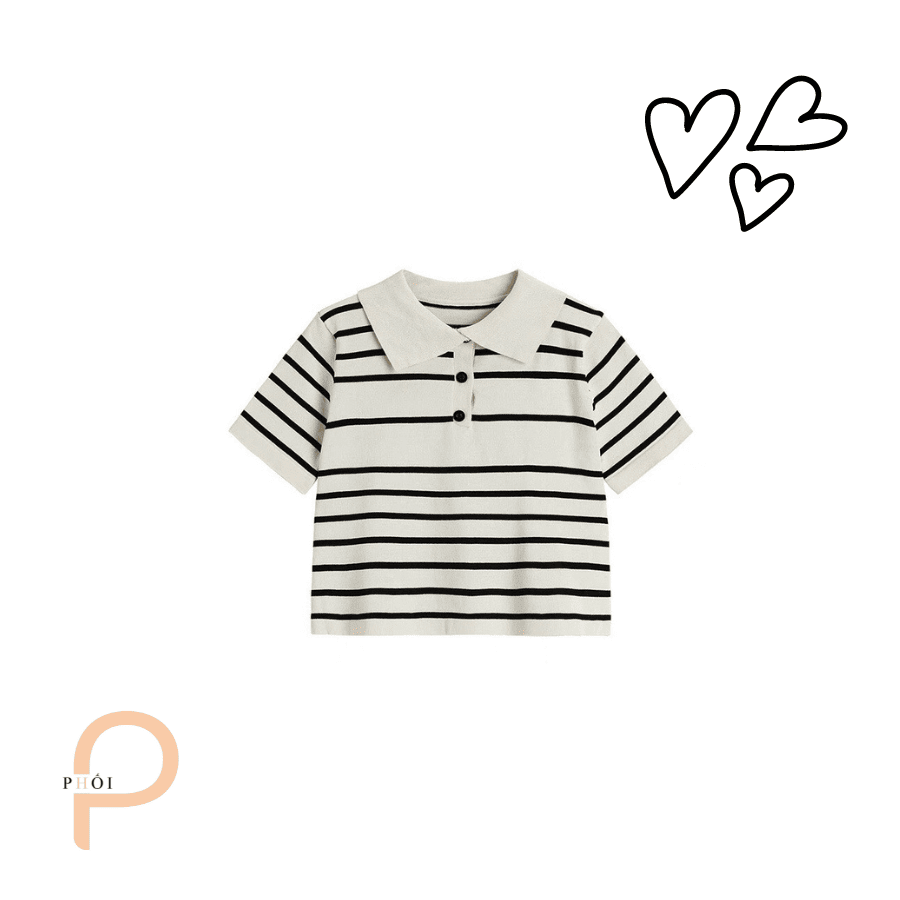 Áo dệt kim tay ngắn kẻ sọc