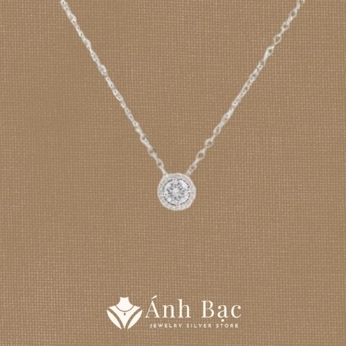 Dây chuyền bạc nữ sợi nhỏ mặt tròn đính đá lấp lánh, thiết kế tinh tế từ bạc 925, tôn lên vẻ đẹp thanh lịch, nữ tính và sang trọng