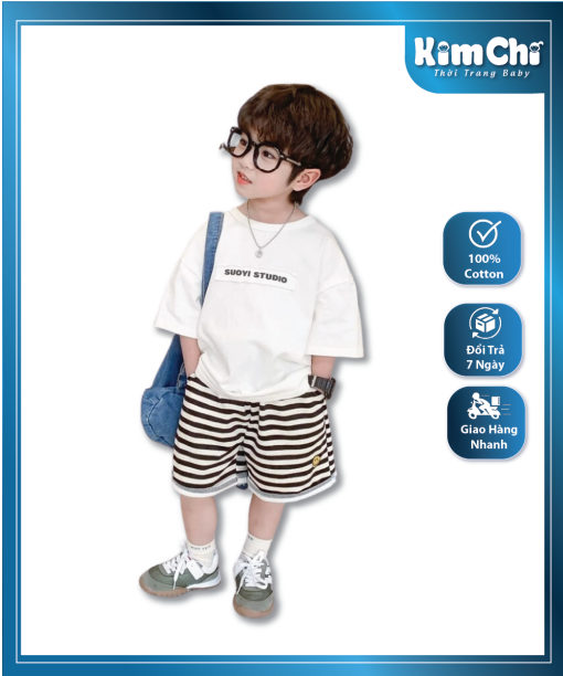 Bộ Đồ Sọc Ngắn Tay Có Cổ Bé Trai