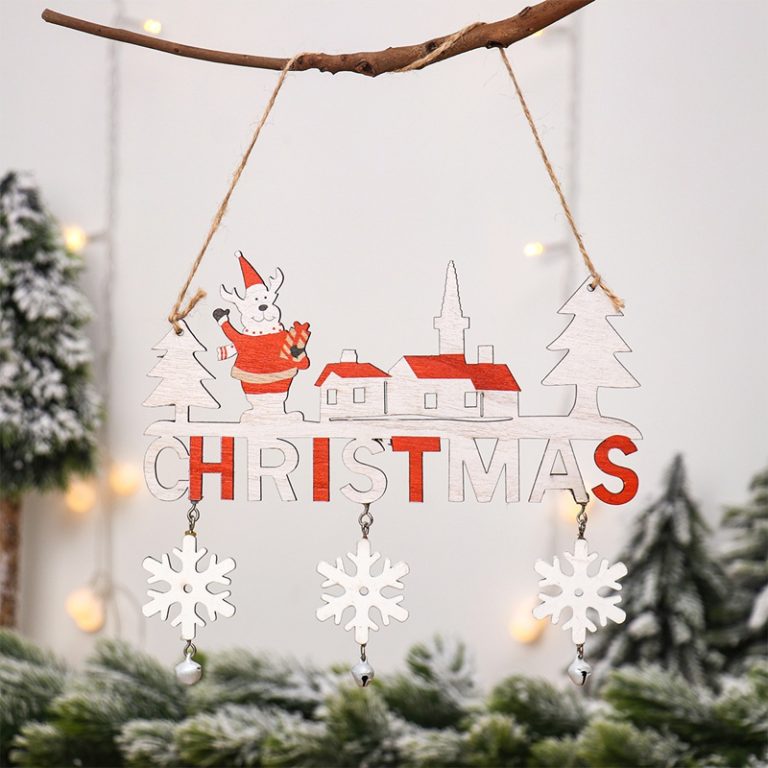 Phụ Kiện Treo Cửa Trang Trí Giáng Sinh Bằng Gỗ Hình Người Tuyết / Người Tuyết