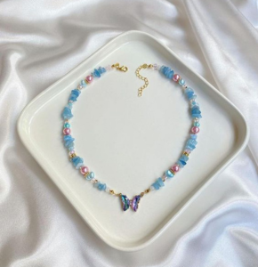 Dây chuyền đá handmade thạch anh xanh dương