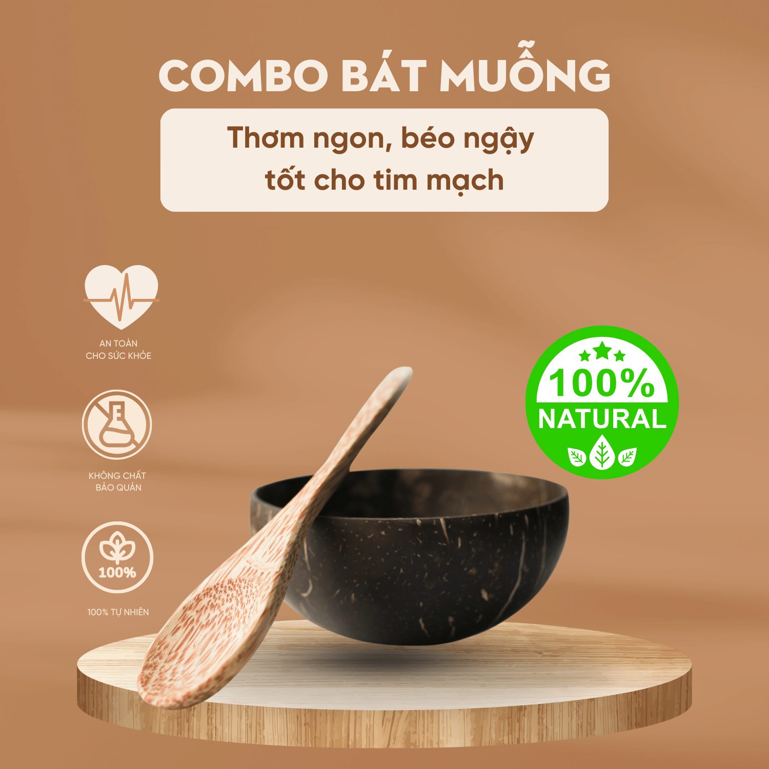 Combo gáo dừa và muỗng gỗ