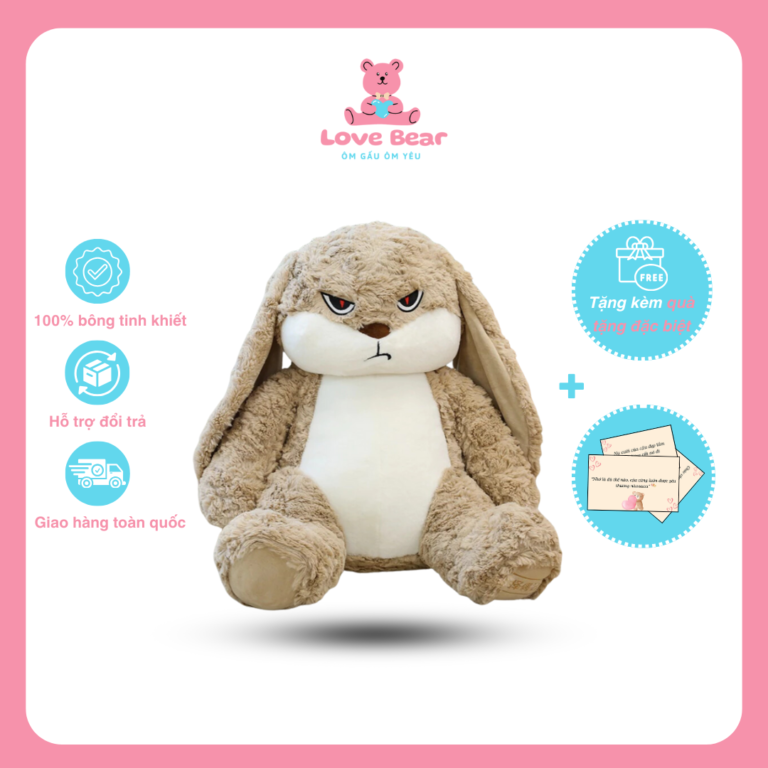 Gấu bông thỏ mặt quạo giận dữ lông mềm mại siêu đáng yêu