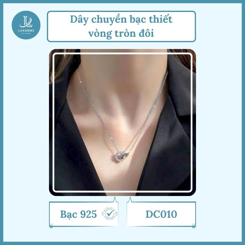 Dây chuyền bạc Luxgems với thiết kế vòng tròn đôi tinh xảo_DC010