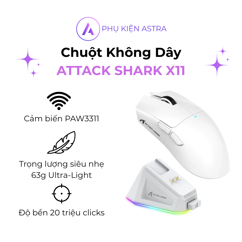 Chuột Không Dây ATTACK SHARK X11 – Đèn RGB Đa Sắc, Siêu Nhạy, Pin Trâu