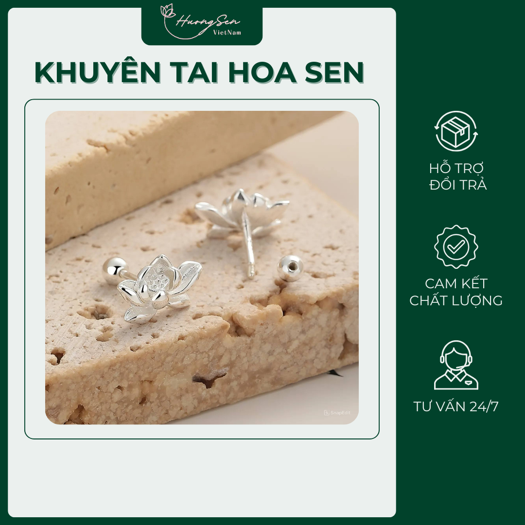 Khuyên Tai Nữ NBJ Bạc Nguyên Chất S999 Dành Cho Nữ Mặt Hoa Sen