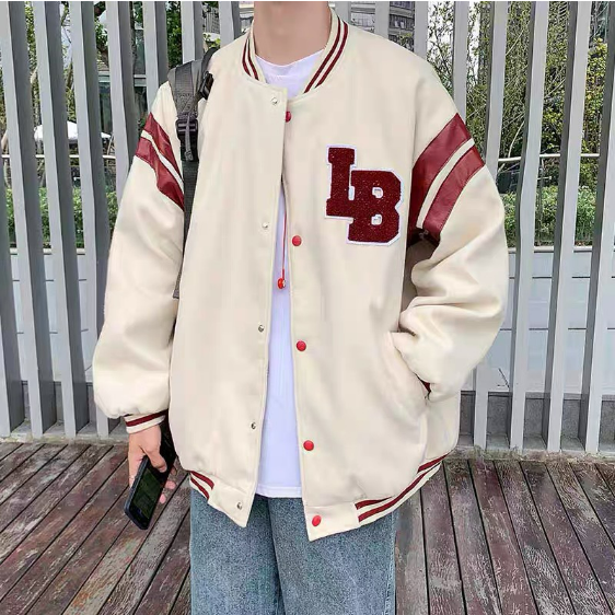 Áo Khoác Bomber Nam LB Màu Be Chất Nỉ Phong Cách