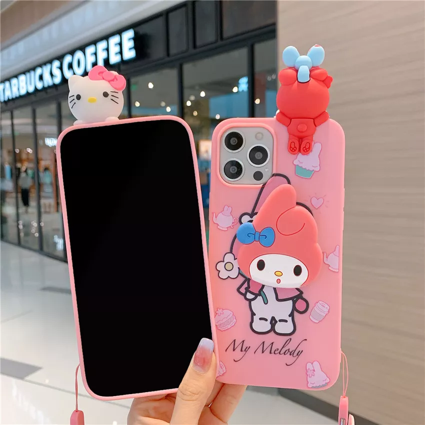 Ốp điện thoại cute có dây hình Hello Kitty màu hồng