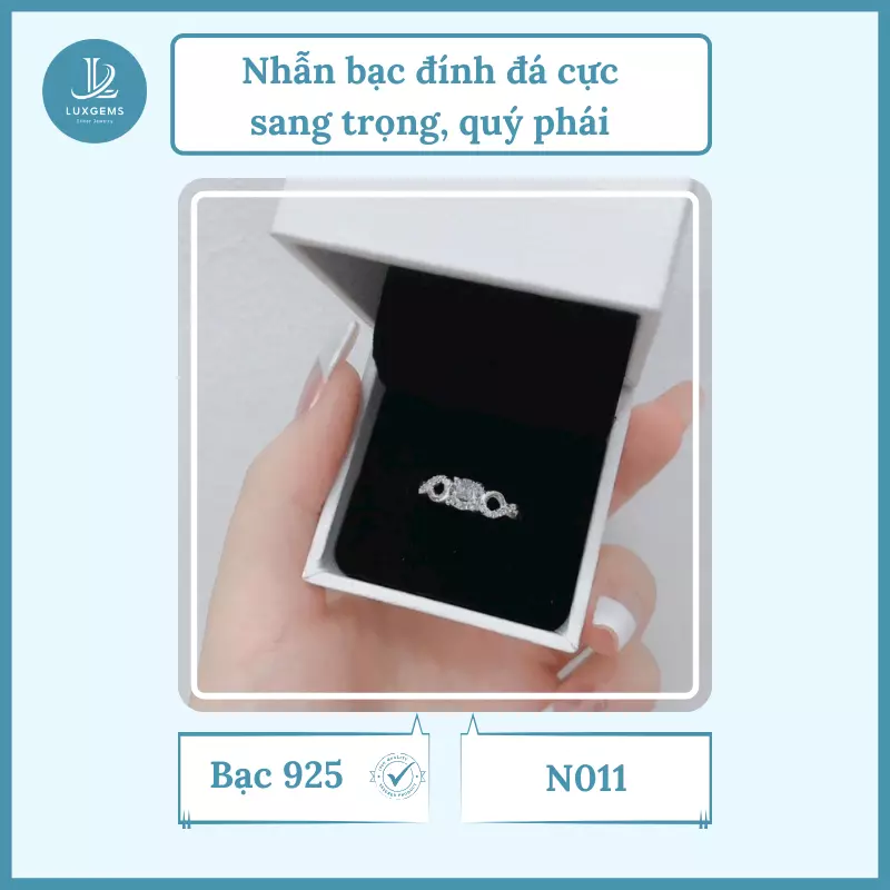 Nhẫn bạc Luxgems đính đá cực sang trọng, quý phái_N011