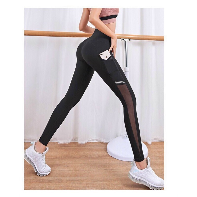 Quần legging thể thao lưng cao nhanh khô màu trơn