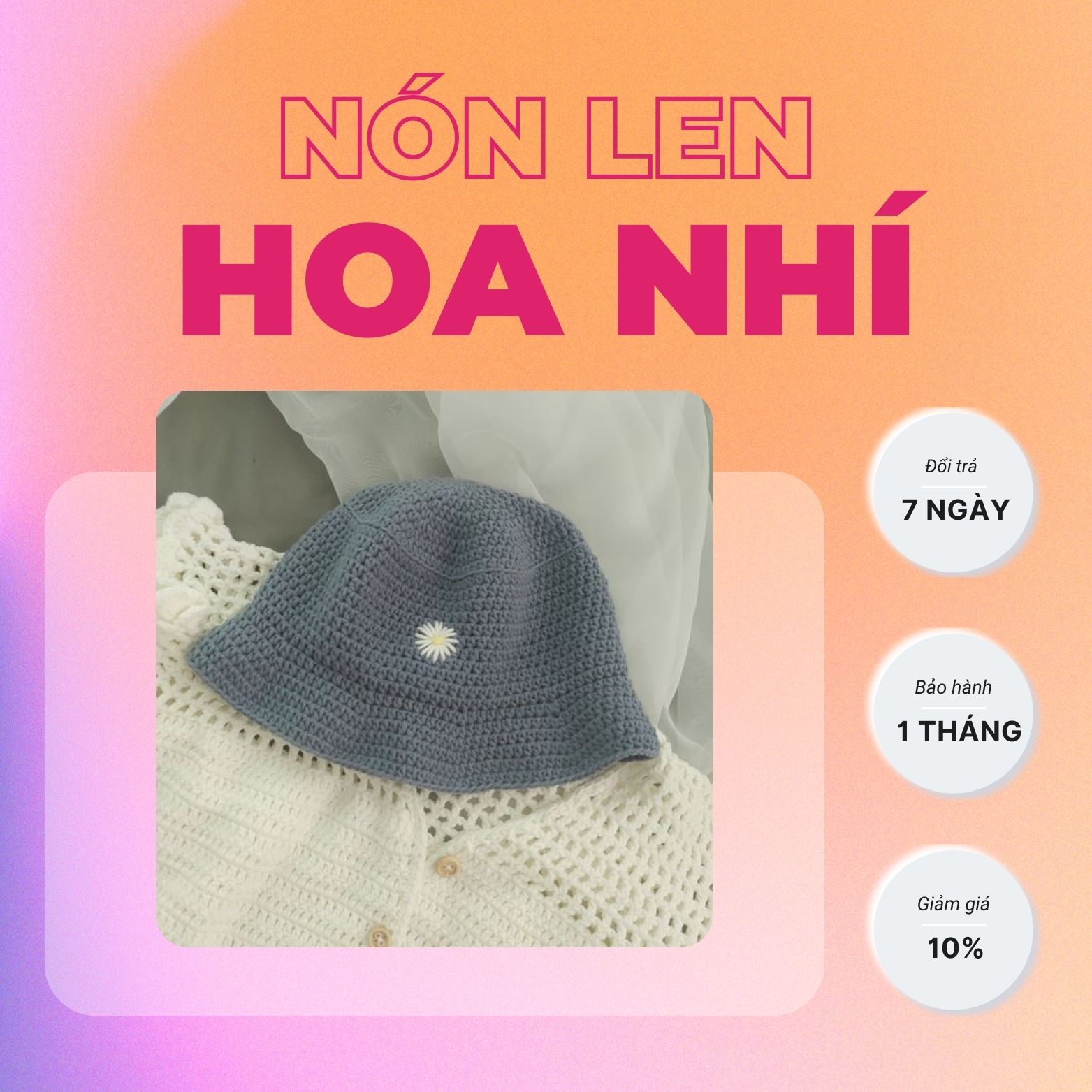 Nón len Hoa nhí Cuộn len tròn 45cm