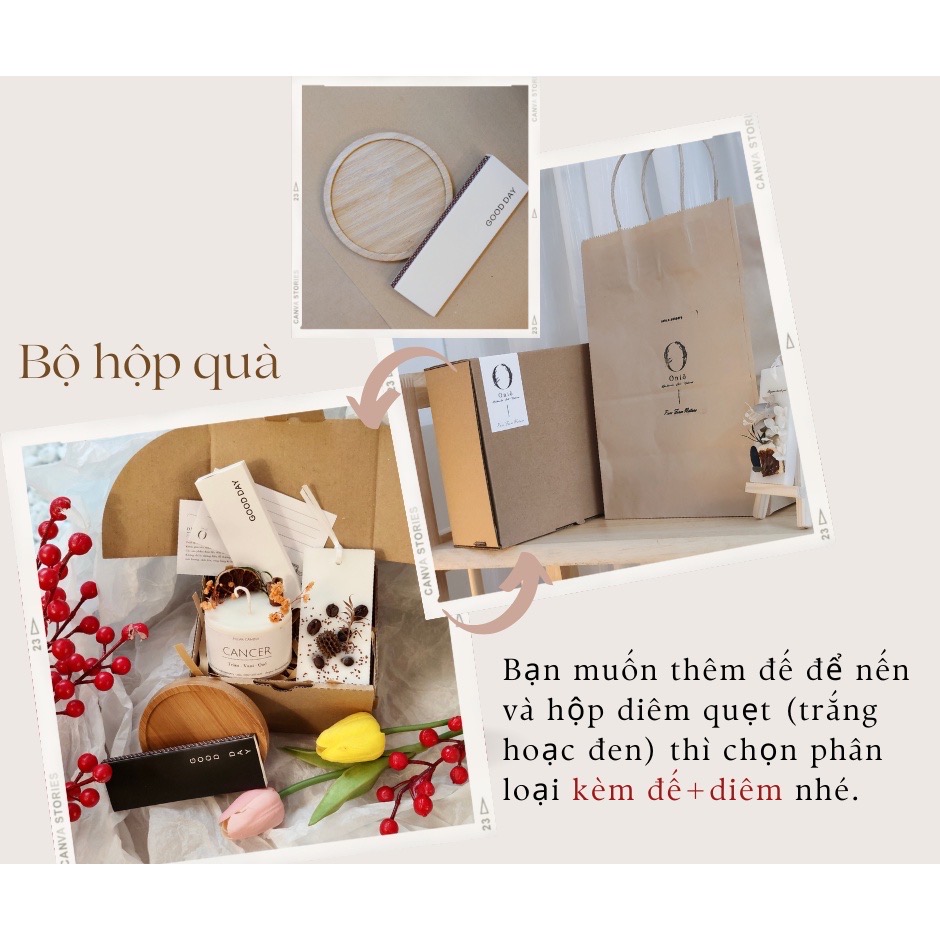 ￼Hộp quà tặng theo set - Handmade by Onio - gồm nến thơm - sáp thơm - kích thước hộp 12x10x8cm kèm túi