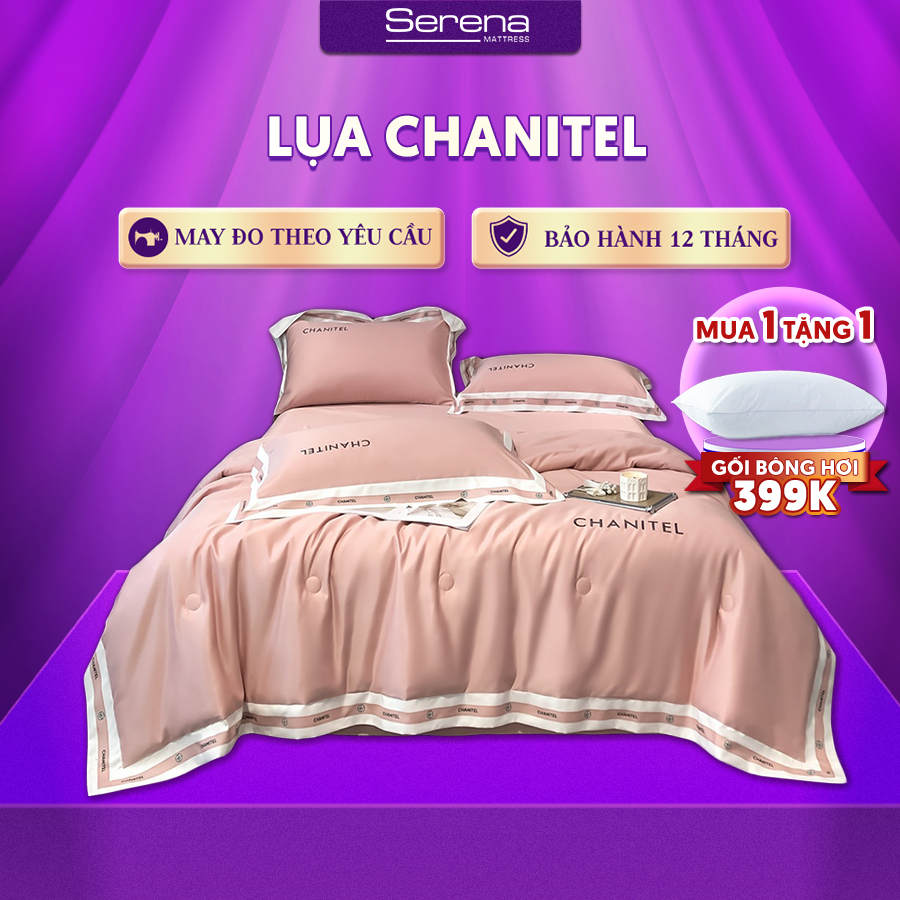 Ga Giường 5 Món Lụa CHANITEL SERENA Chính Hãng Set Chăn Ra Grap Drap Trần Bông Trải Phủ Giường Cao Cấp
