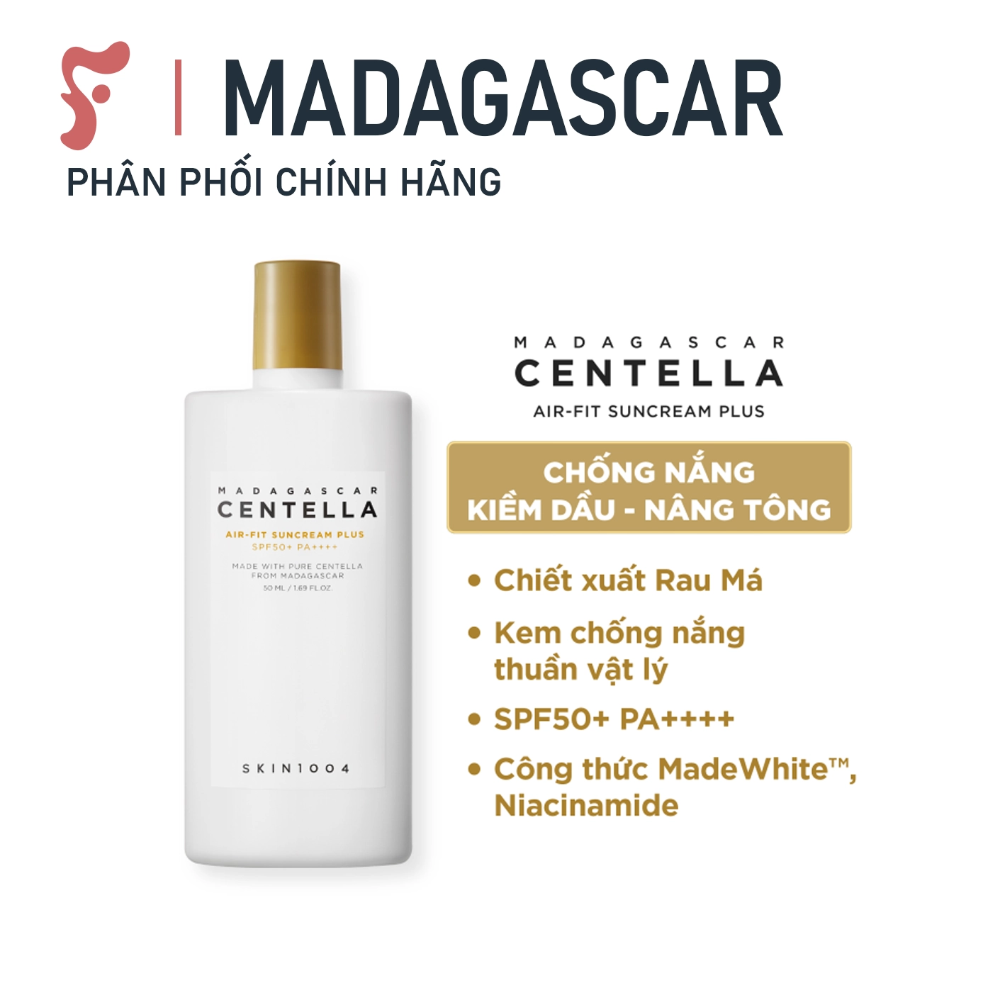 Kem Chống Nắng Skin1004 Cho Da Nhạy Cảm SPF 50+ 50ml Madagascar Centella Air-Fit Suncream Plus SPF50+ PA++++