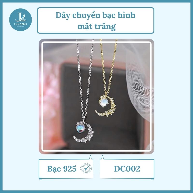 Dây chuyền Luxgems hình mặt trăng, dây chuyền bạc xi vàng sang trọng_DC002