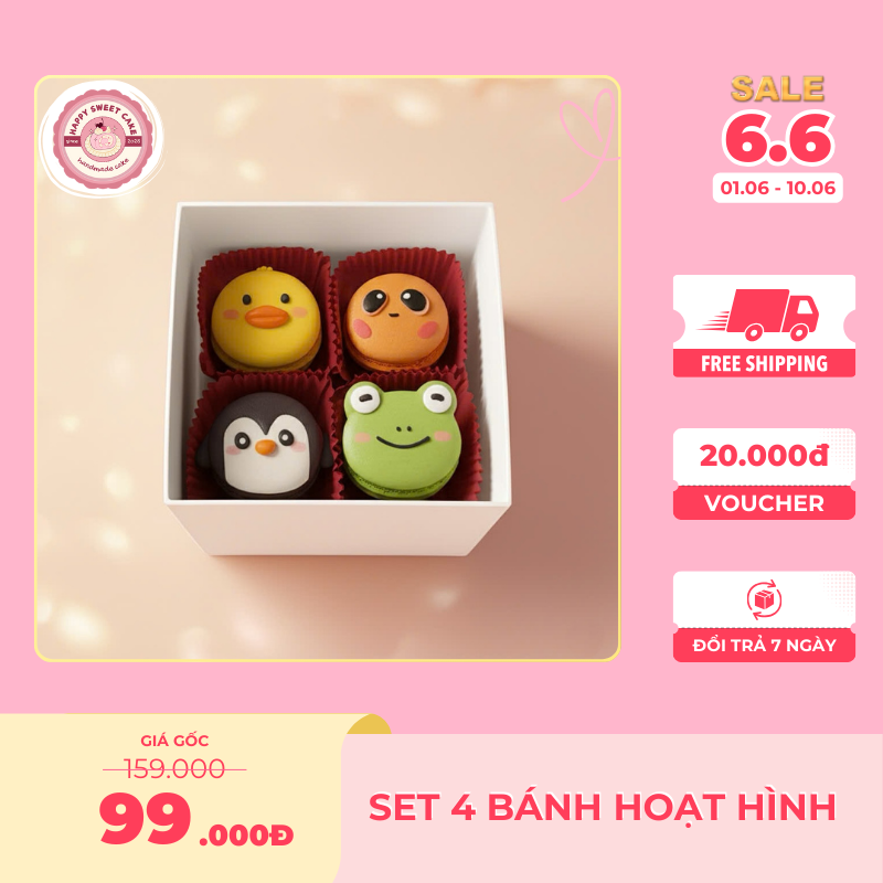 Macaron hoạt hình_Set 4 bánh_Happy Sweet Cake