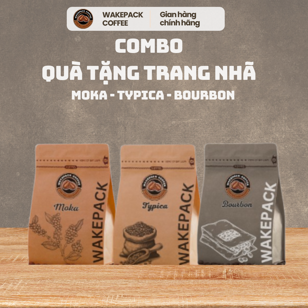 Combo cà phê WAKEPACK COFFEE quà tặng trang nhã: Moka – Typica – Bourbon