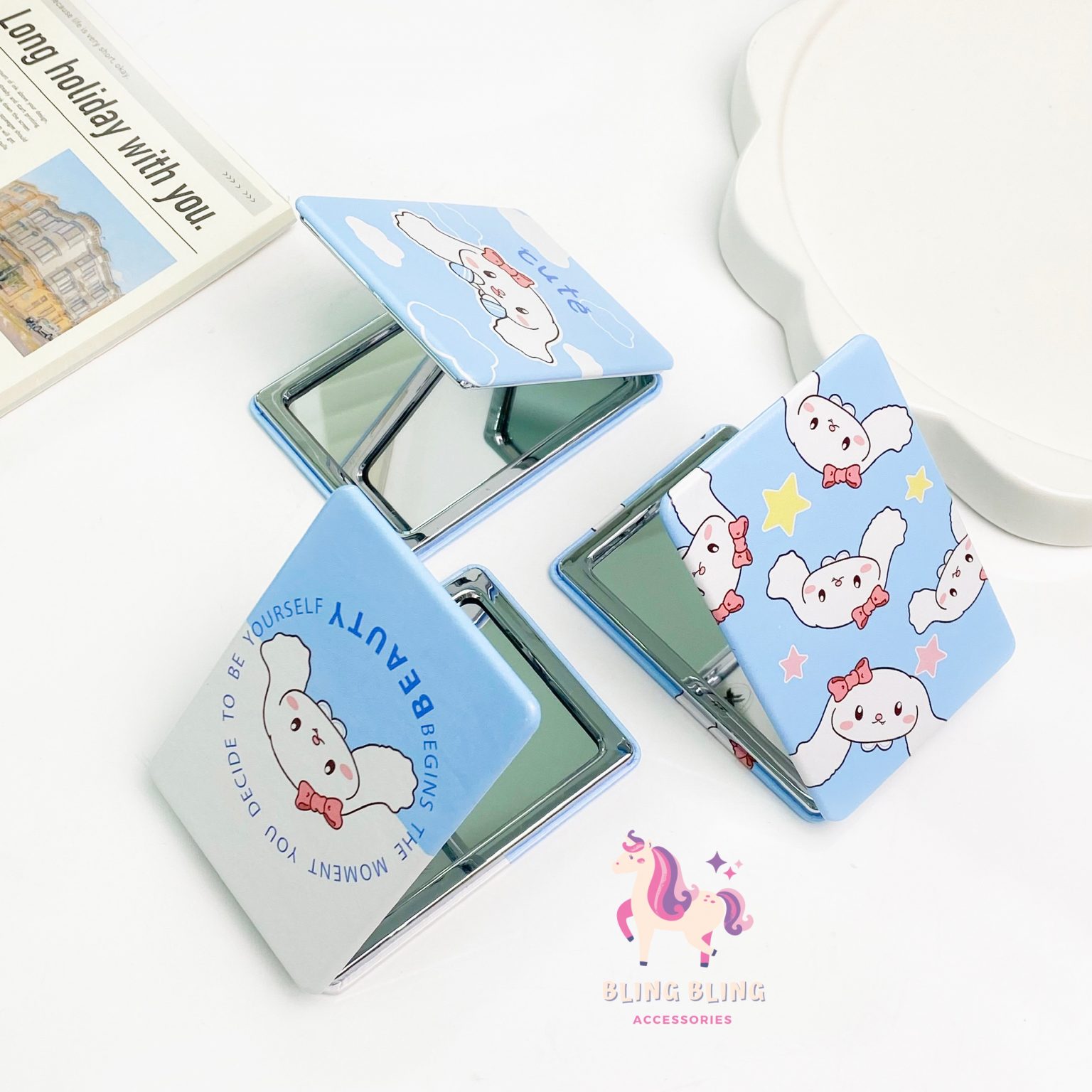 Gương gập chữ nhật Cún tai dài cute 6×8 – Mix
