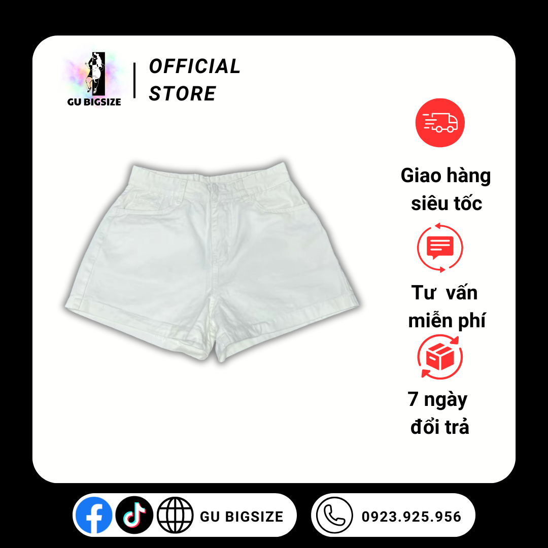 Quần short kaki trơn lưng cao GU bigsize SJ1046