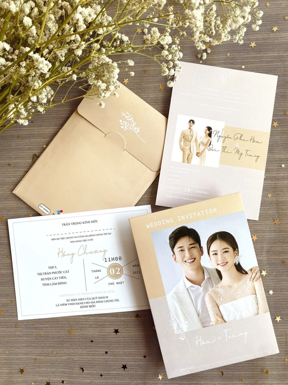 Thiệp cưới in ảnh màu be - TT3