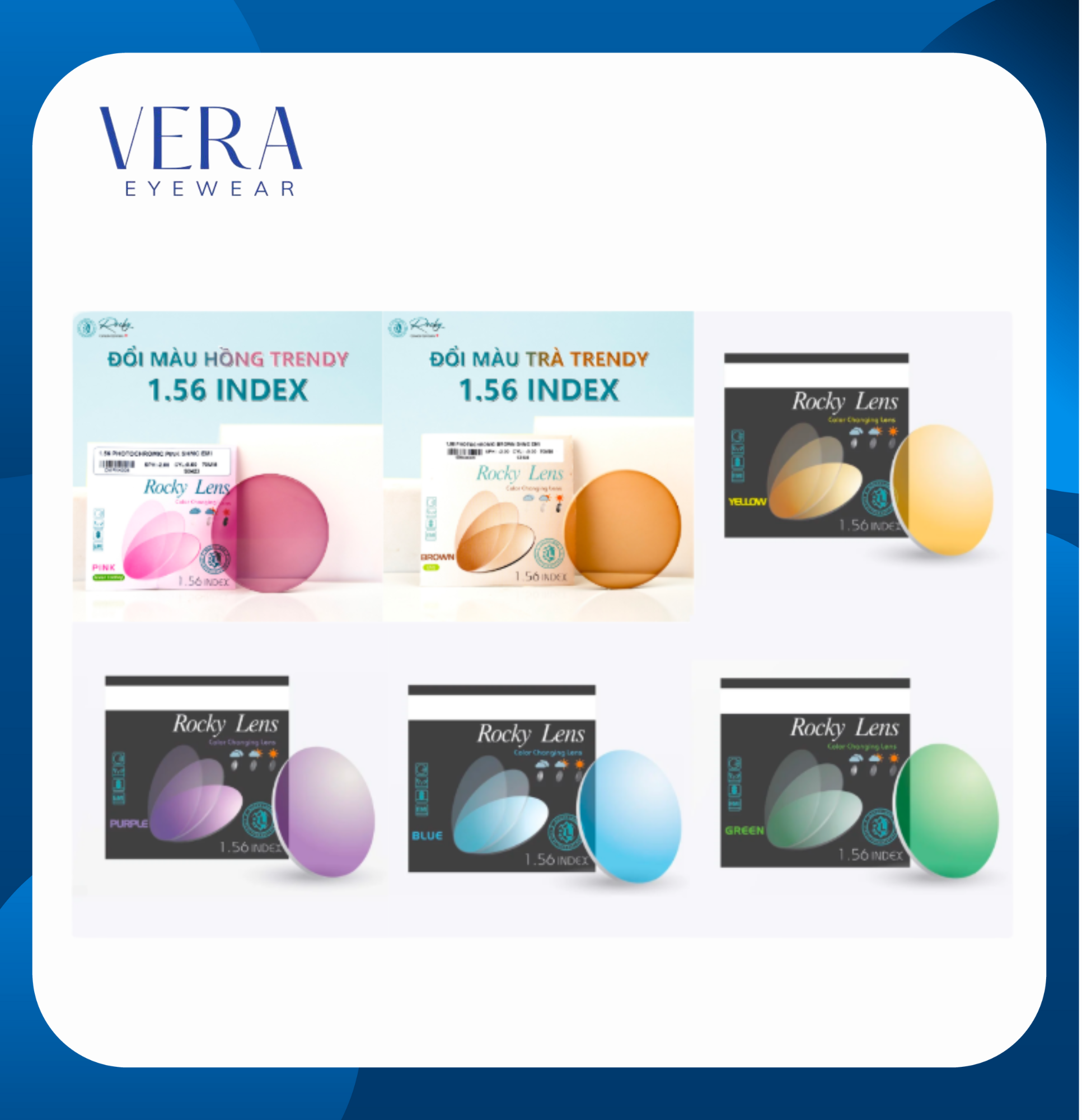 Tròng kính đổi màu lọc ánh sáng xanh Rocky Canada Photochromic 1.56 SHMC chống tia UV chính hãng