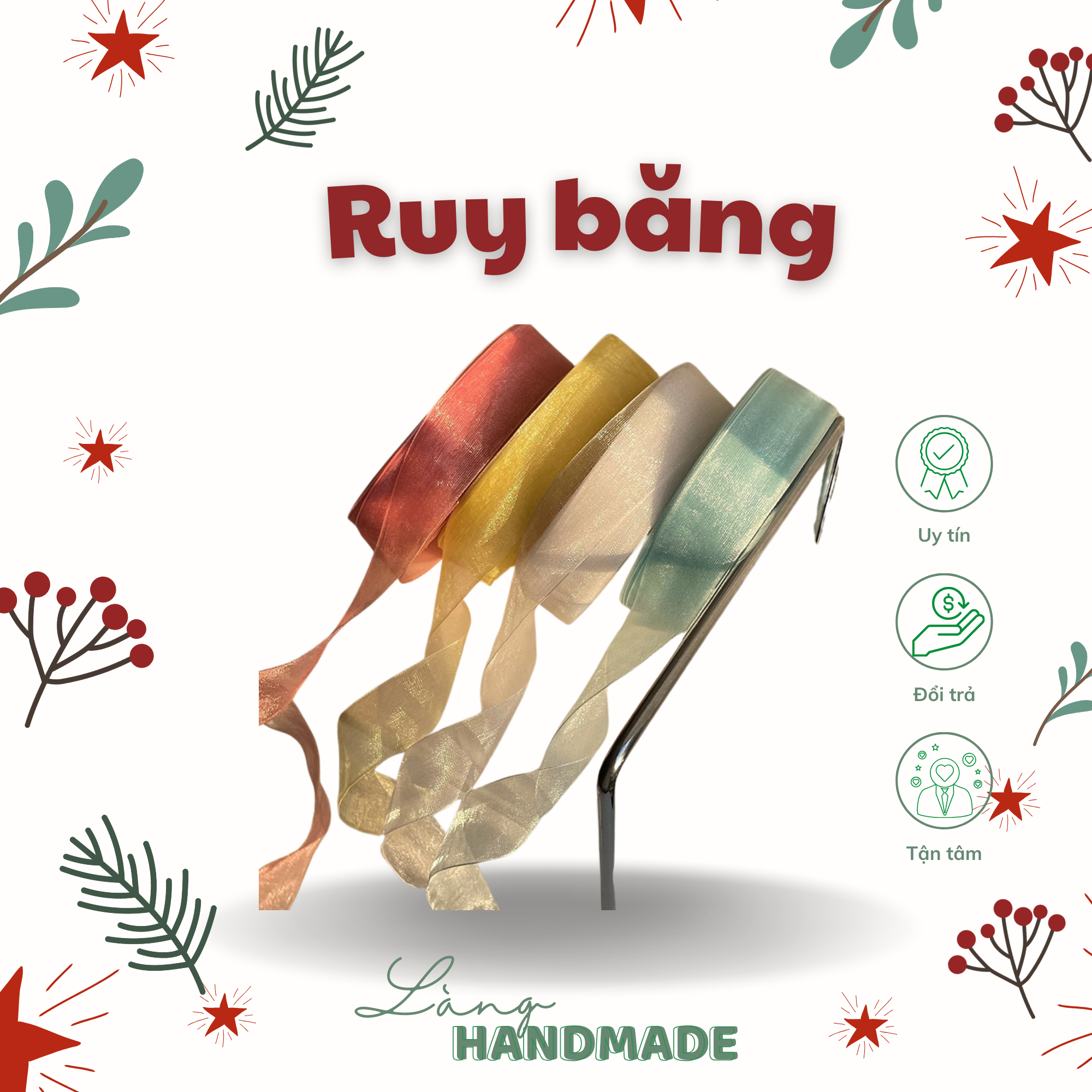 Cuộn dây ruy băng nhiều màu sắc dùng gói quà, hoa handmade – Làng handmade
