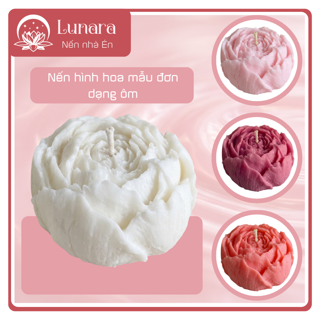 Nến thơm Lunara hình hoa mẫu đơn dạng ôm hương thơm nhẹ 75g