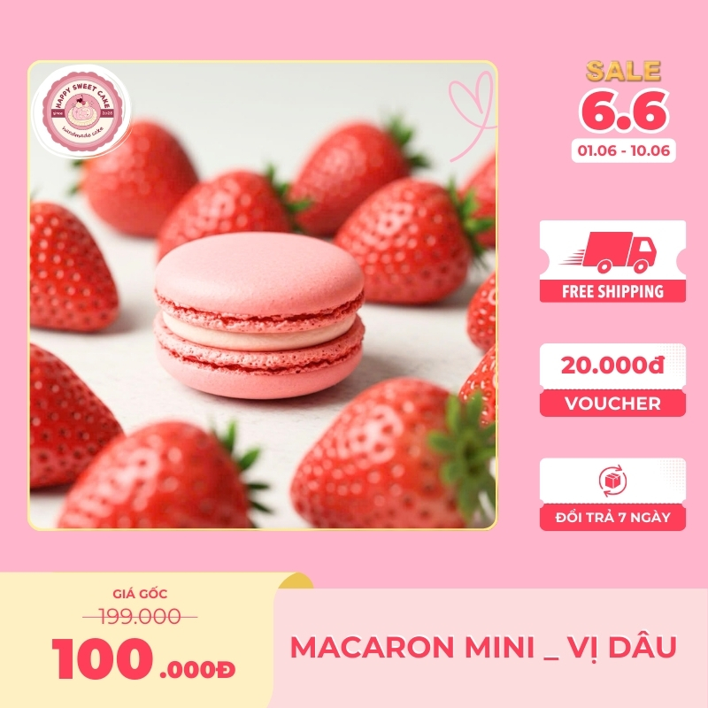 Macaron mini size_Vị dâu_Happy Sweet Cake_Hộp 30/100 viên