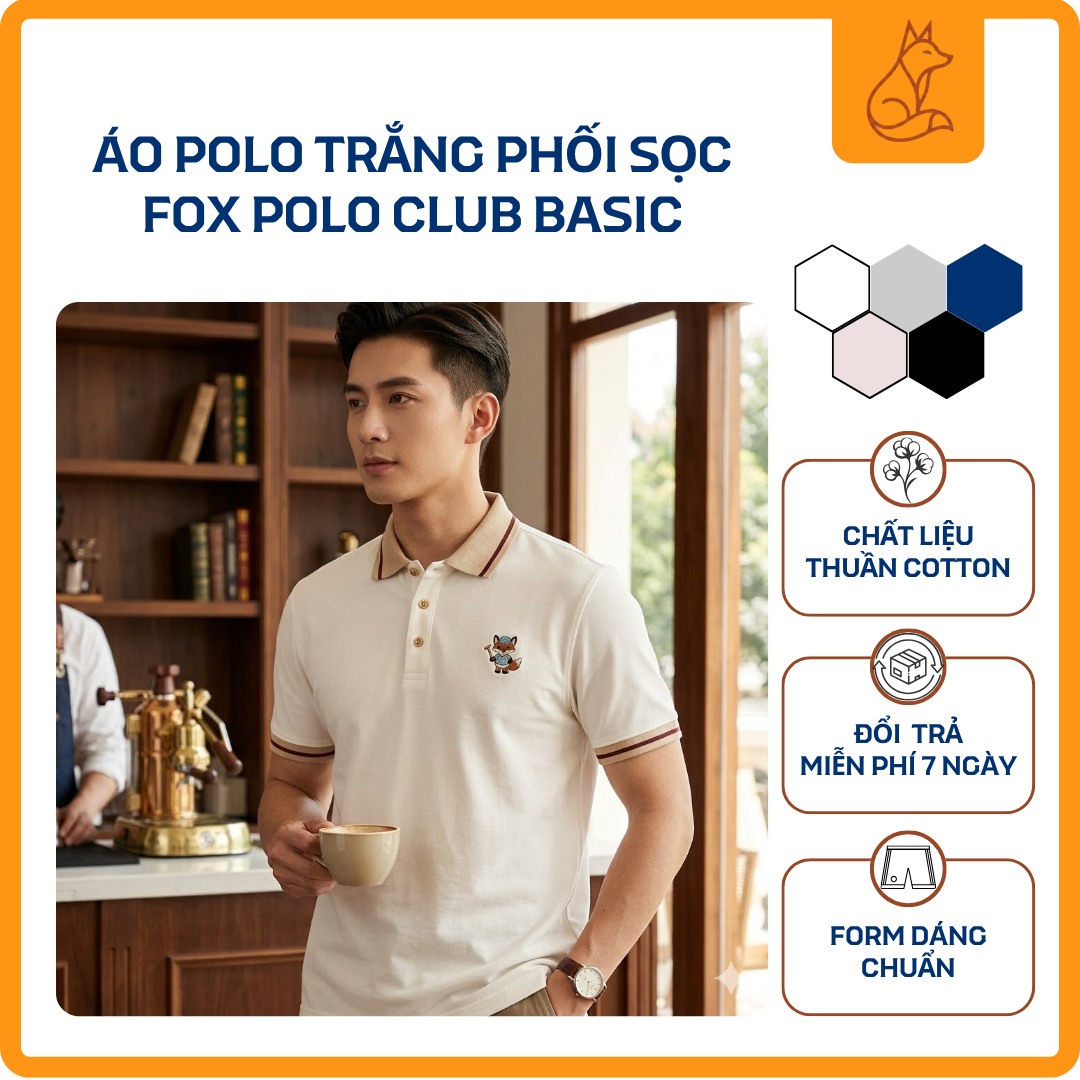 Áo Polo Trắng Phối Sọc PLN2309  Form: Regular fit vừa vặn, tôn dáng