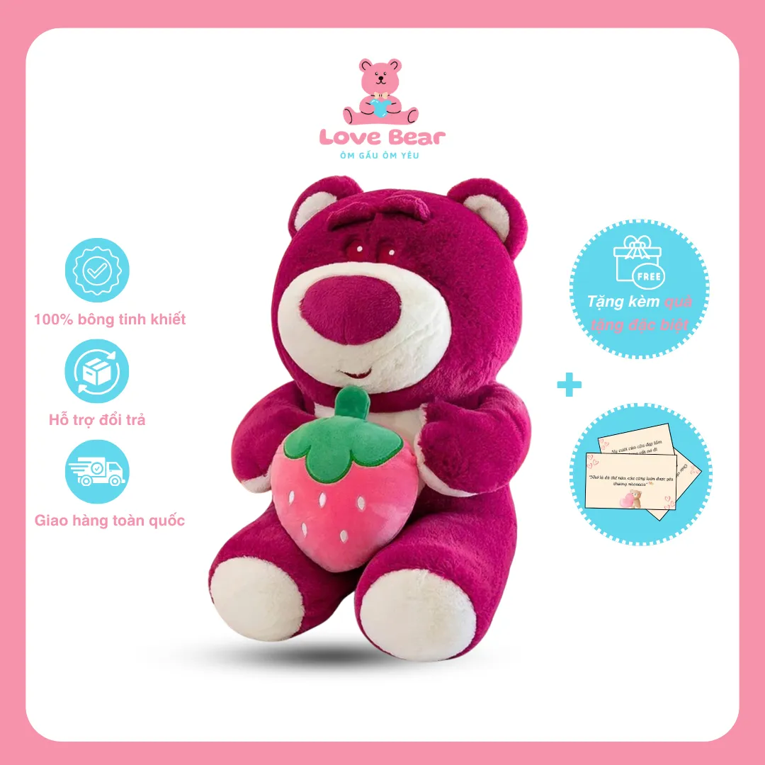 Gấu bông gấu dâu Lotso màu đỏ, màu hồng