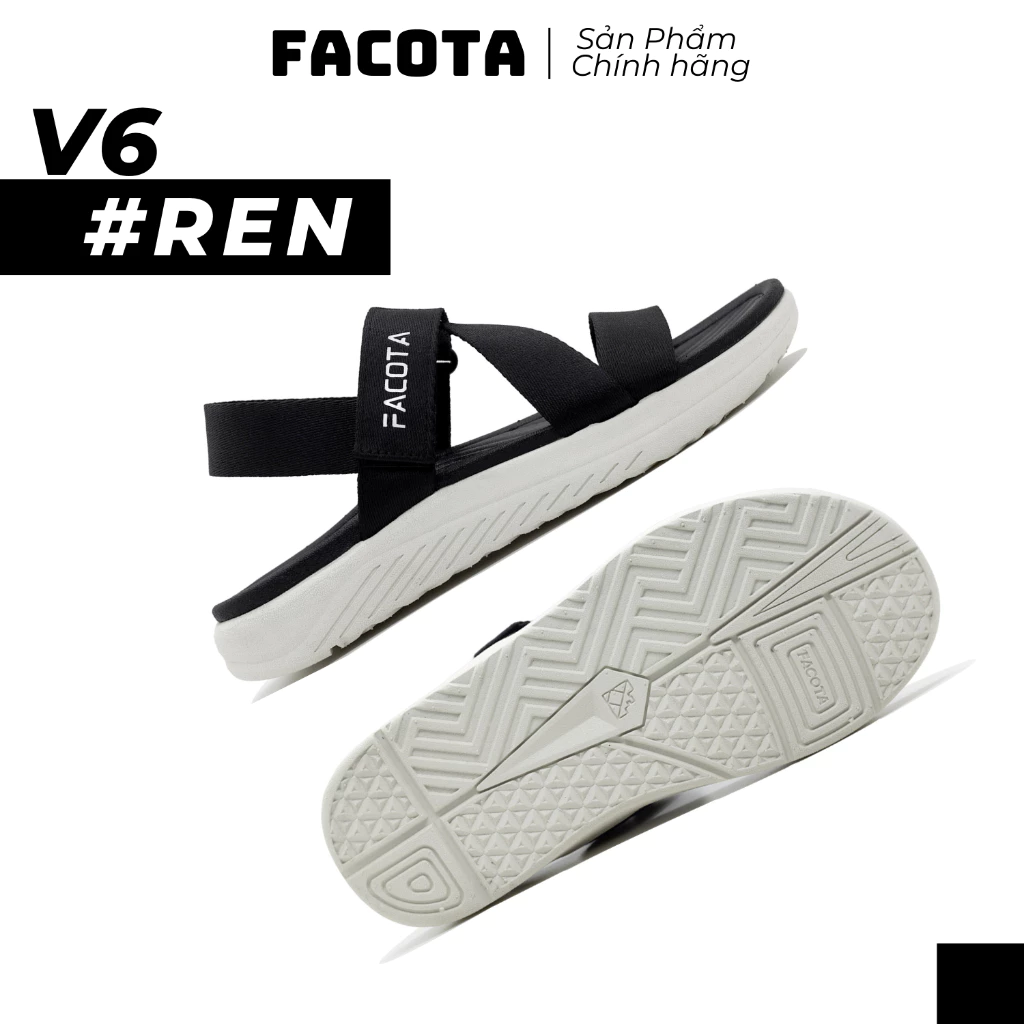 SANDALSTUDIO │Giày Sandal thể thao nam nữ Facota V6 R02 - ĐEN ĐẾ TRẮNG