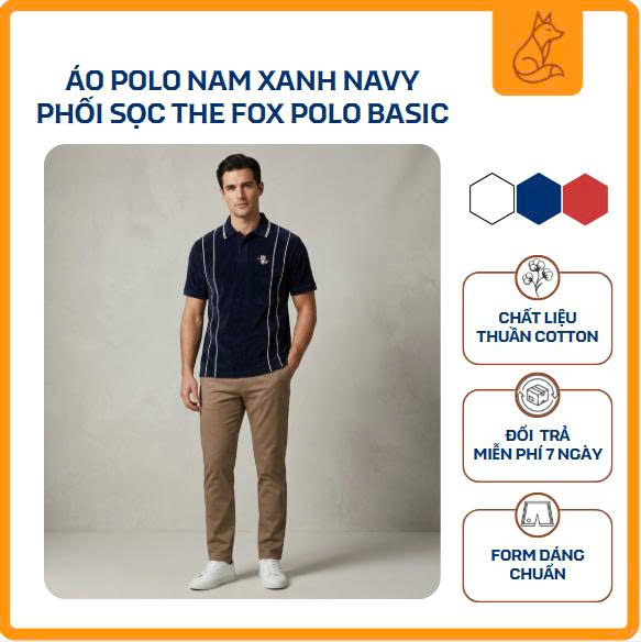 Áo Polo Nam Xanh Navy Phối Sọc The Fox Polo Basic – F06