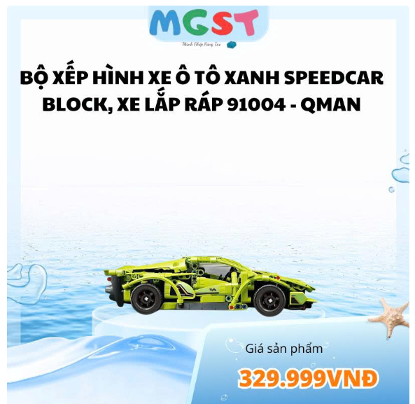 Bộ xếp hình Xe ô tô xanh SpeedCar Block, Xe lắp ráp 91004 - QMAN