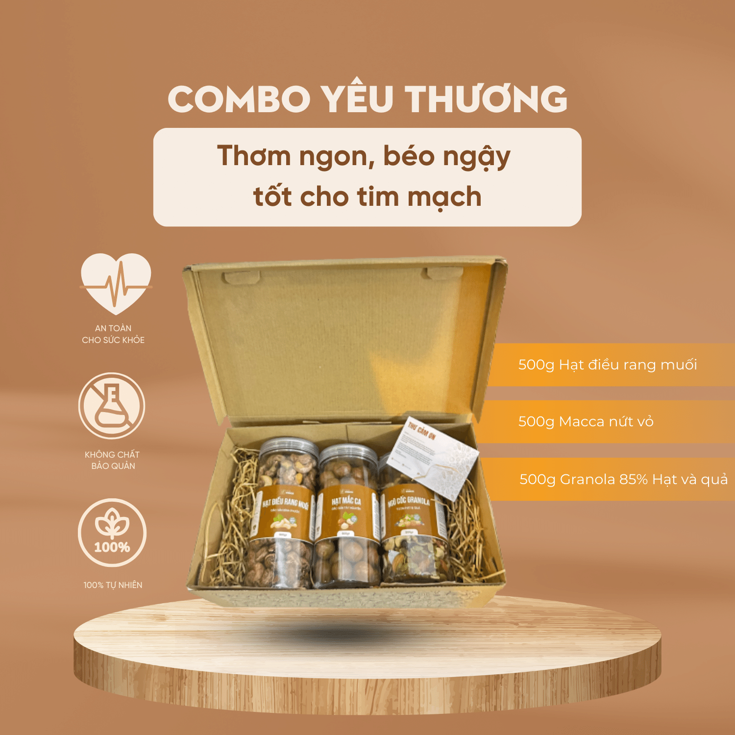 Combo yêu thương (hạt điều rang muối, macca nứt vỏ, Granola 85)