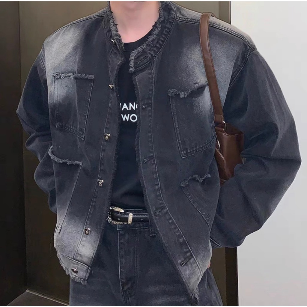 Áo khoác Denim cổ đưng dáng rộng màu Gadient