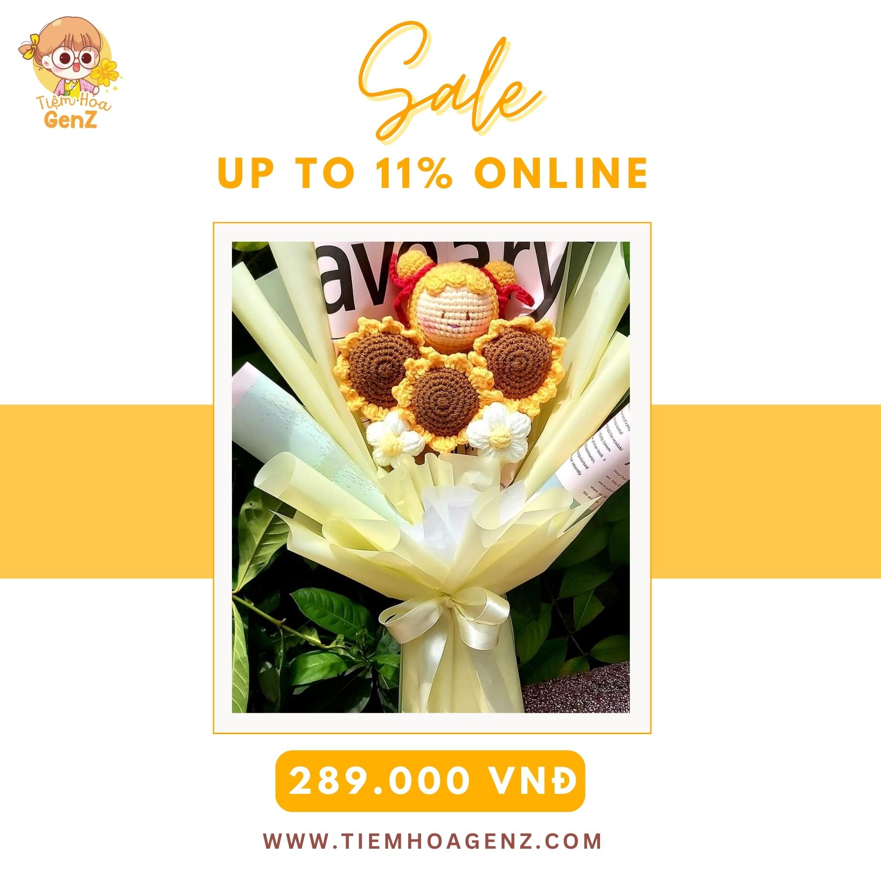 Bó Hoa len Cô Gái Tóc Vàng Handmade Phối Hoa Hướng Dương