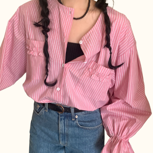 Sơ Mi Sọc Kiểu Tay Nhún | Unnie Sơ Mi