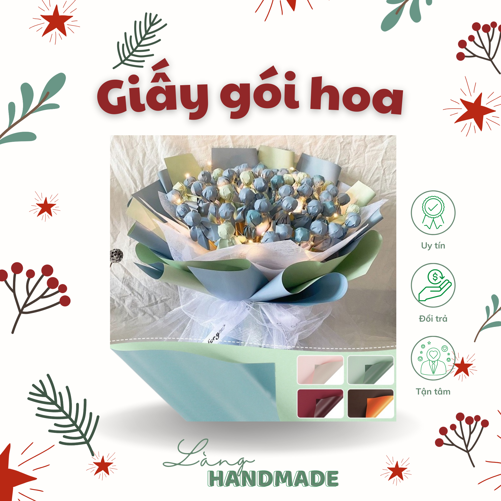Giấy gói hoa handmade hai màu dày dặn chống thấm nước trang trí – Làng handmade