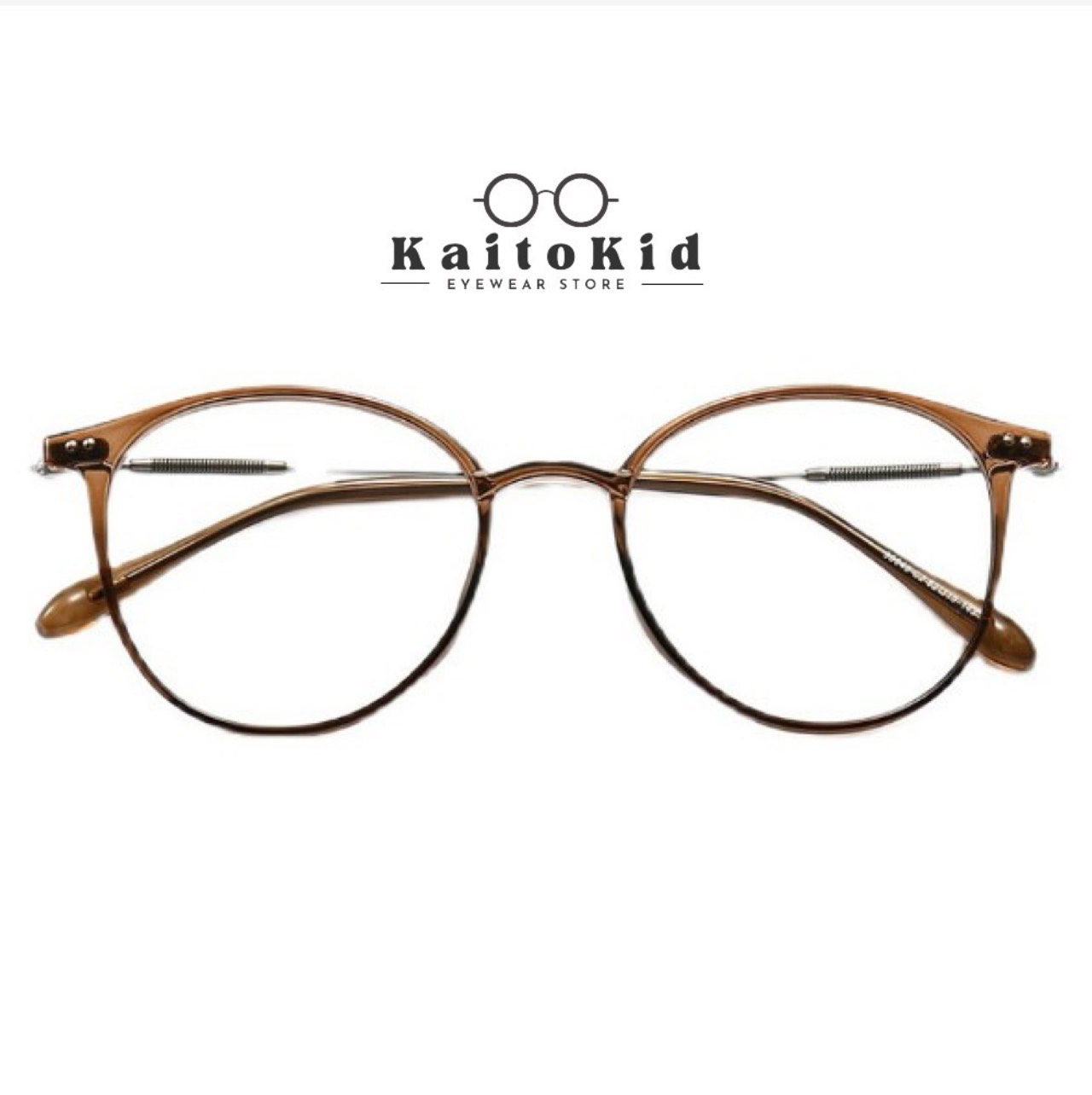 Mắt Kính Gọng Kim Loại Tròn Màu Nâu Siêu Nhẹ Chất Lượng Cao Phong Cách Hàn Quốc