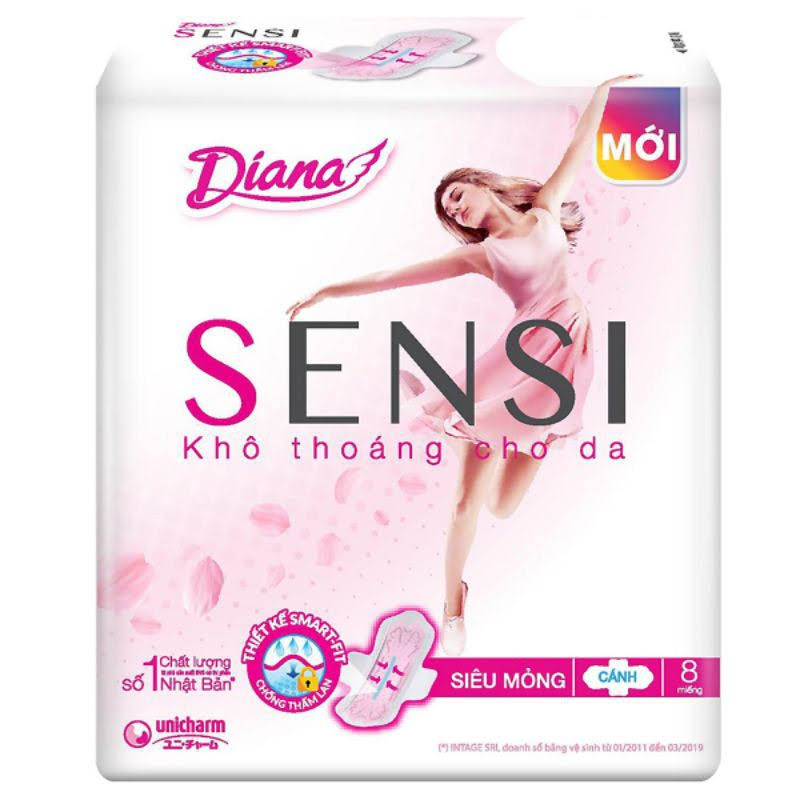 Băng vệ sinh Diana Sensi phiên bản cải tiến siêu mỏng cánh 8 miếng/gói