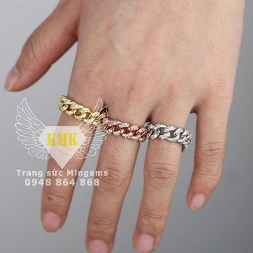 Nhẫn DÂY XÍCH NAM đính kim cương moissanite vàng 18k SIÊU ĐỘC LẠ