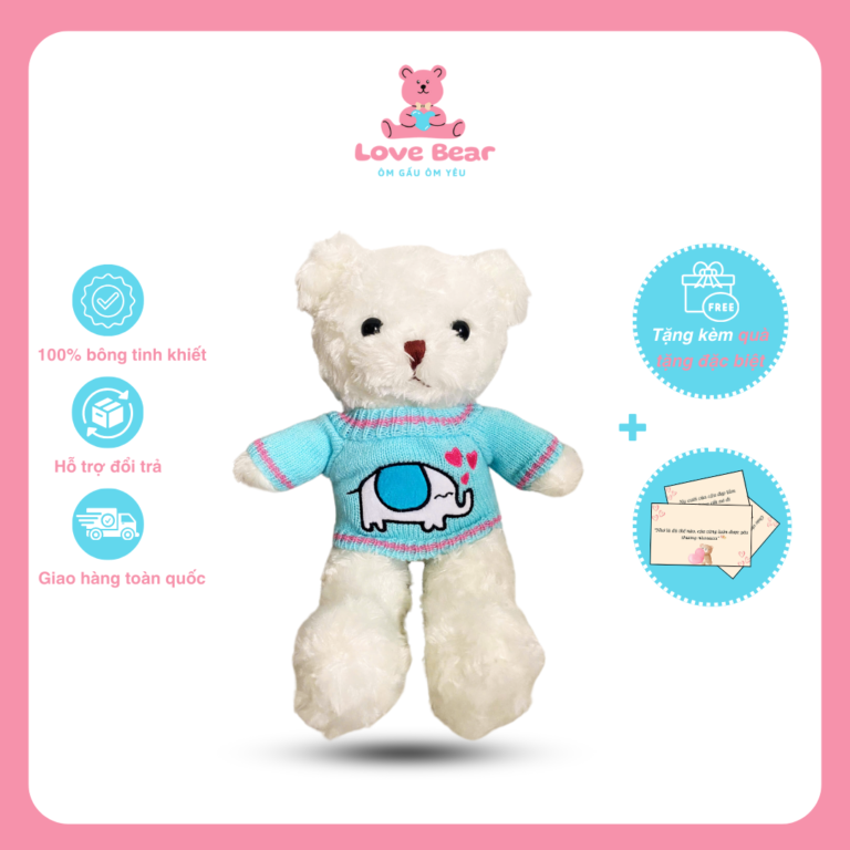 Gấu Teddy lông trắng phối áo len xanh cực đáng yêu