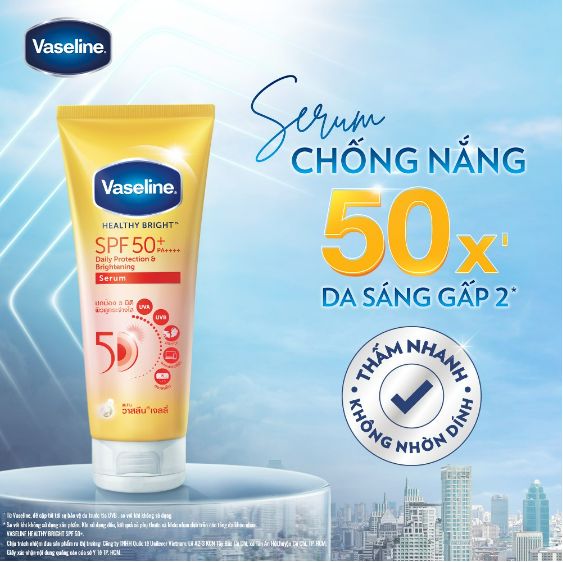 Serum chống nắng cơ thể Vaseline 50x bảo vệ da với SPF 50+ PA++++ giúp da sáng hơn gấp 2X 300ml