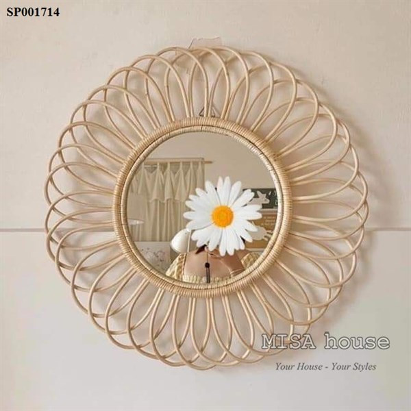 Gương mây treo tường hoa cúc trang trí nhà phòng ngủ