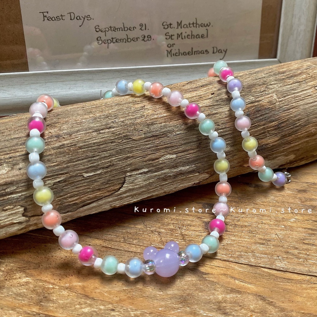 Vòng Cổ Hạt Màu Sắc Mặt Gấu Handmade By Kuromi