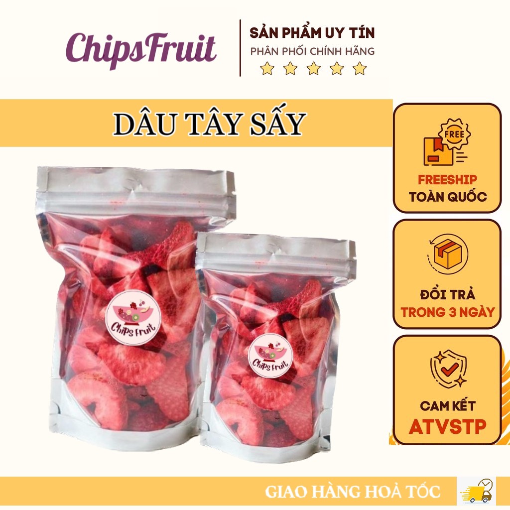 Dâu sấy giòn vị chua chua ngọt ngot - Đặc sản Đà Lạt 500g ChipsFruit