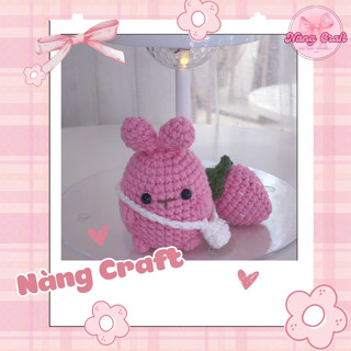 Móc khoá Nàng Craft thỏ đeo túi đi học siêu cute kèm trái dâu