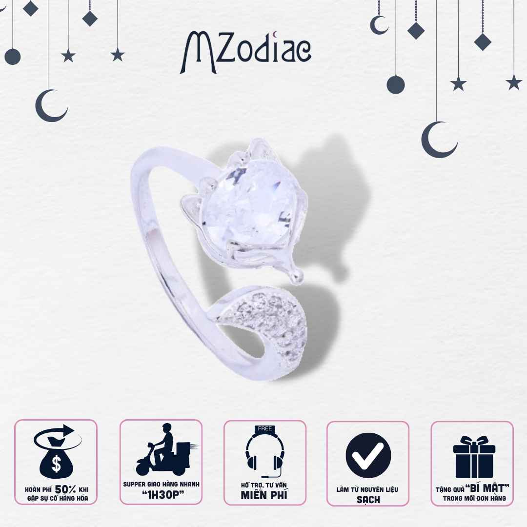 Nhẫn bạc hồ ly đính đá Mzodiac