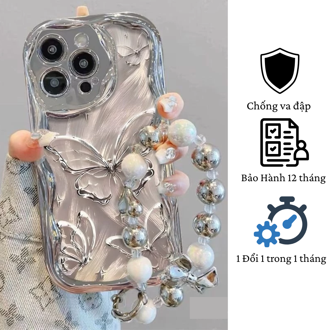 Ốp lưng iPhone mạ bạc bươm bướm