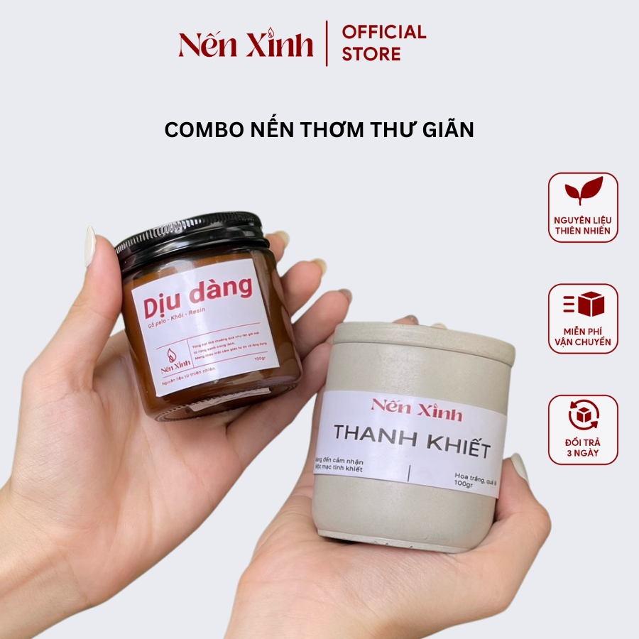 Combo 1 Nến Thơm Cao Cấp Hương Thanh Khiết Và 1 Nến Thơm Thiên Nhiên Hương Dịu Dàng Giúp Thư Giãn